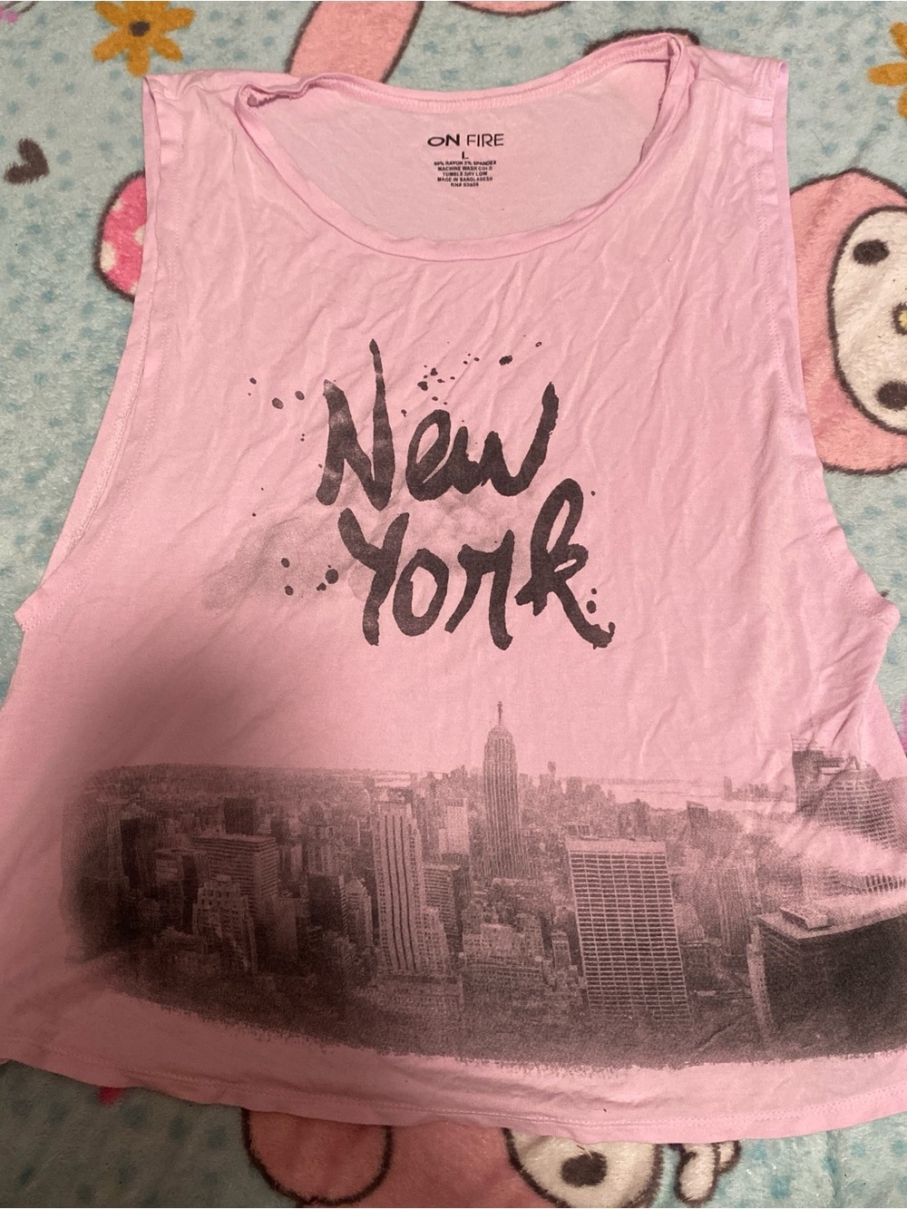 On Fire Pink New York Graphic Crop Tank